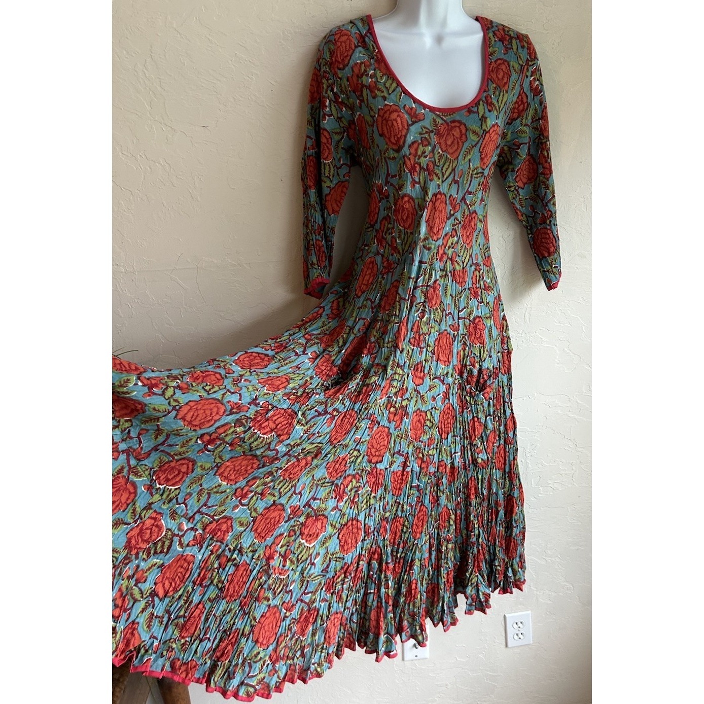 Passementre Santa Fe Midi Dress L Bias Cut Floral Bohemian Artisan Fit Flare